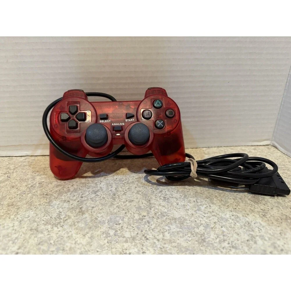 TTX Tech Analog Controller 2 Clear Red Wired PS2 PS1 Controller